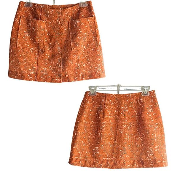 Vintage 90s/Y2K FLAUNT IT Orange Geometric Retro Throwback Mini Skirt Size S/M - Picture 1 of 9